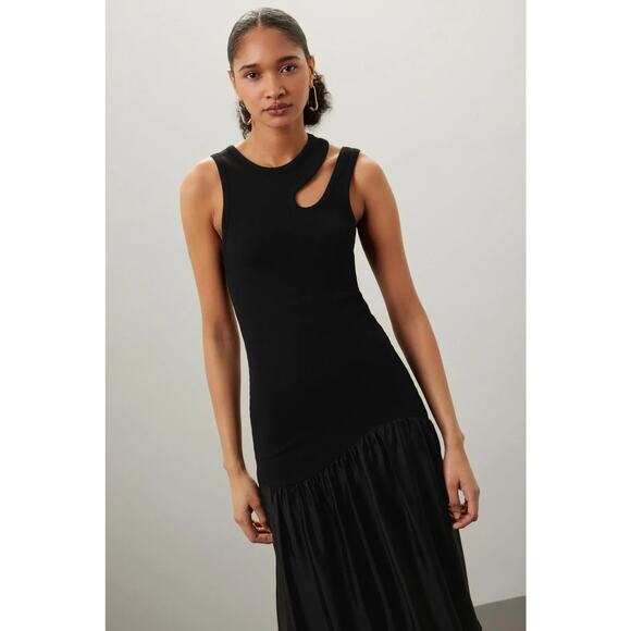 Sandro Olane Black Tank Dress Cutout Shoulder Midi Sleeveless Sz 38 EU / US 6 - Picture 2 of 14